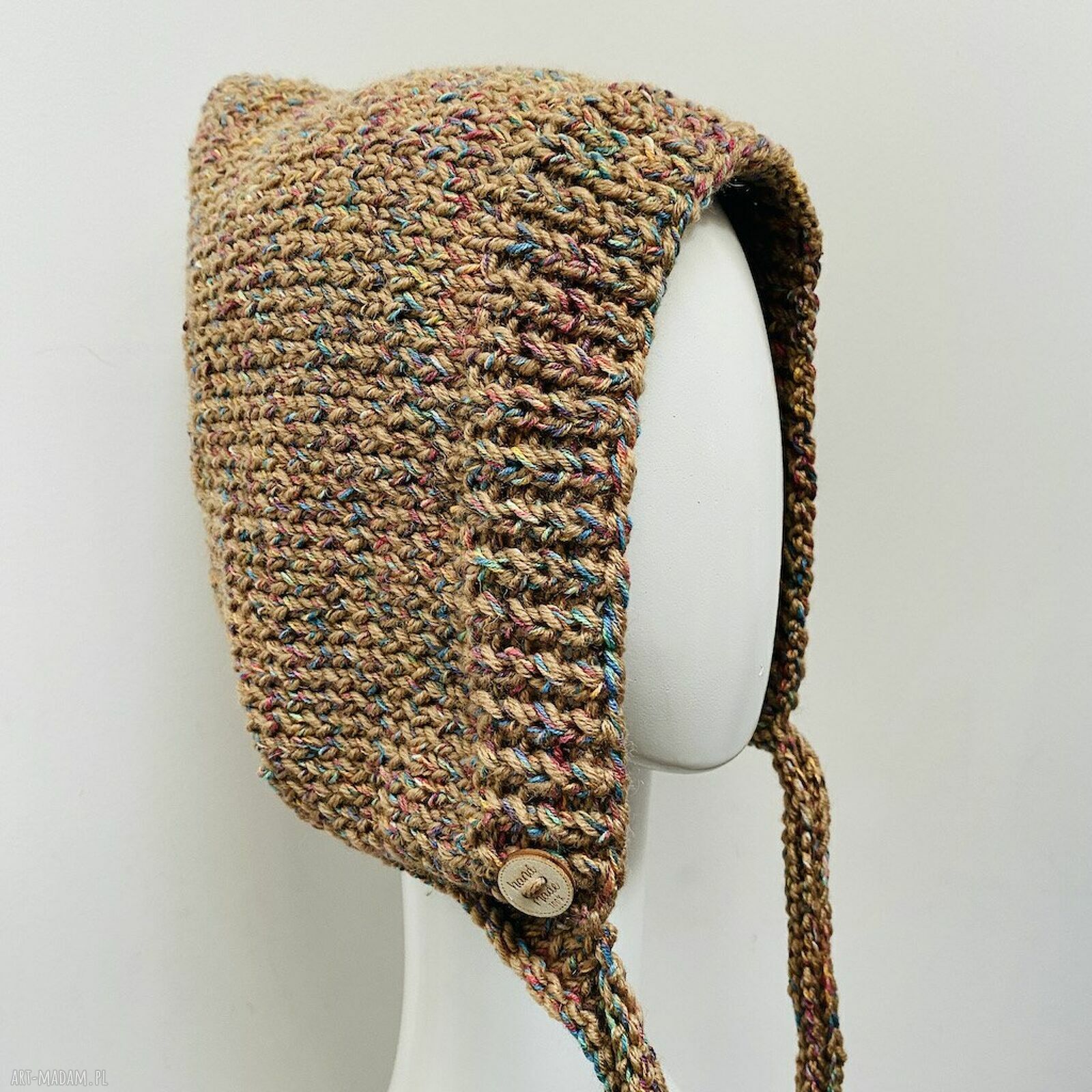 Balaclava-kominiarka kaptur z wełną merino i bawełną - handmade
