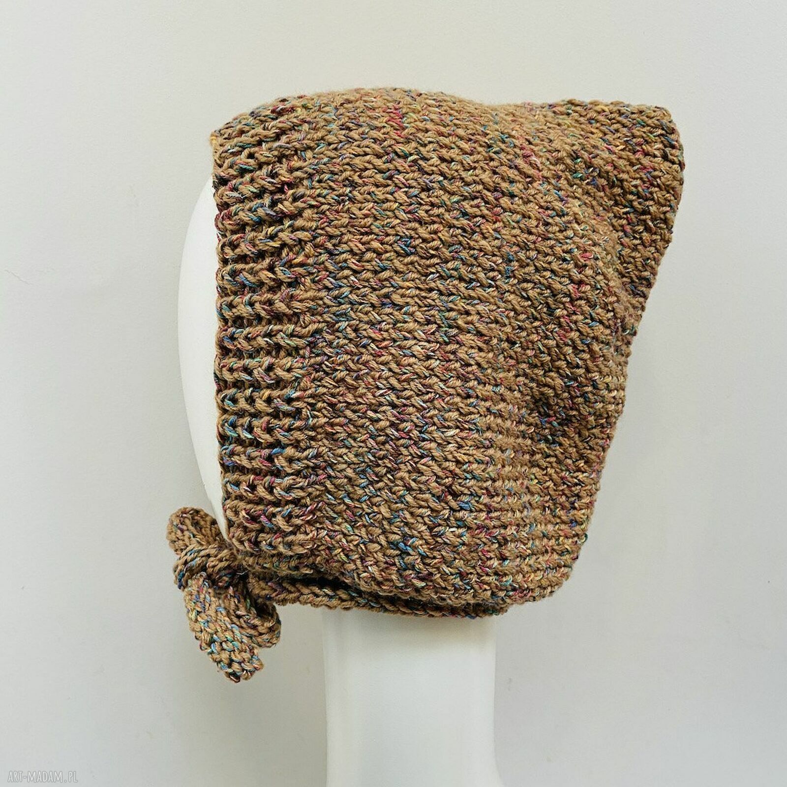 Balaclava-kominiarka kaptur z wełną merino i bawełną - handmade