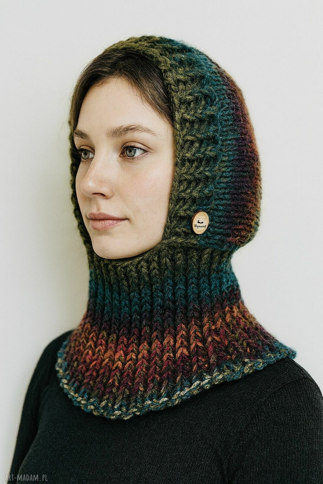 Balaclava-kominiarka z kapturem i kominem zamiast czapki - handmade
