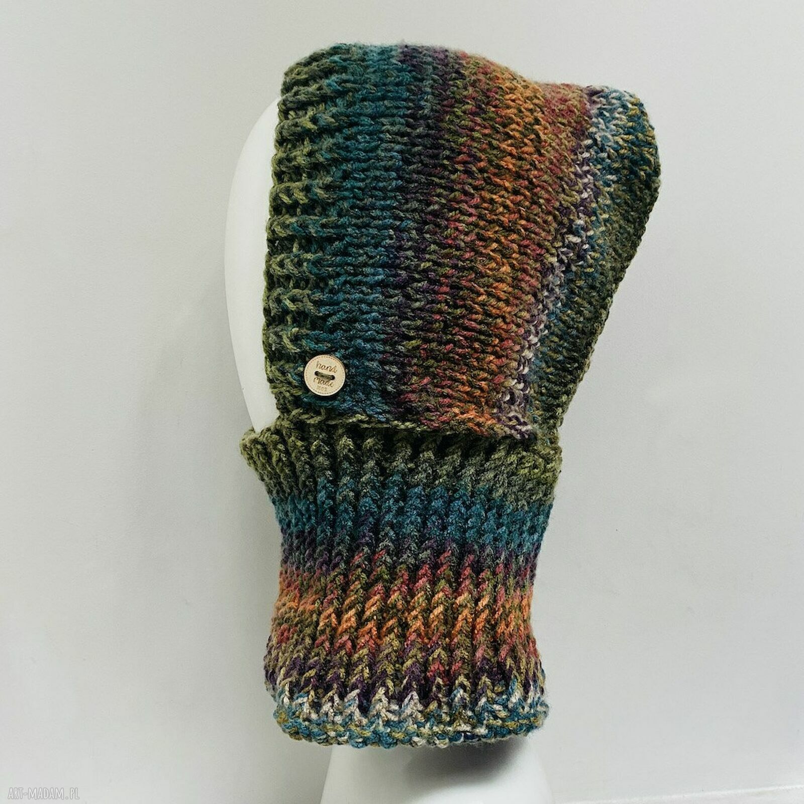Balaclava-kominiarka z kapturem i kominem zamiast czapki - handmade