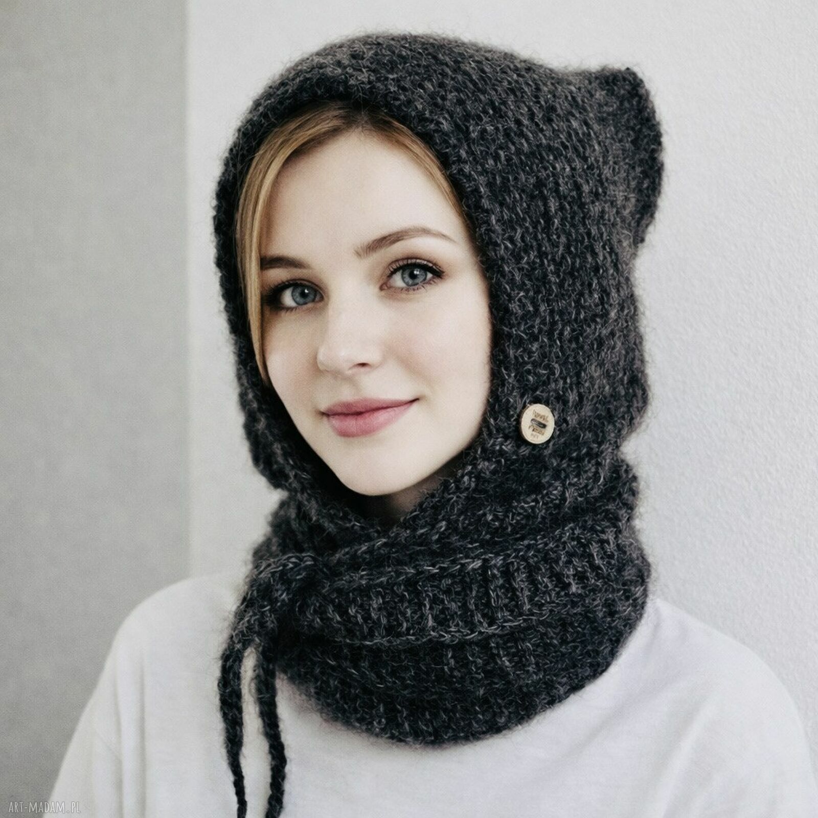 Balaclava kominiarka z kapturem zamiast czapki - merino, alpaka i jedwab