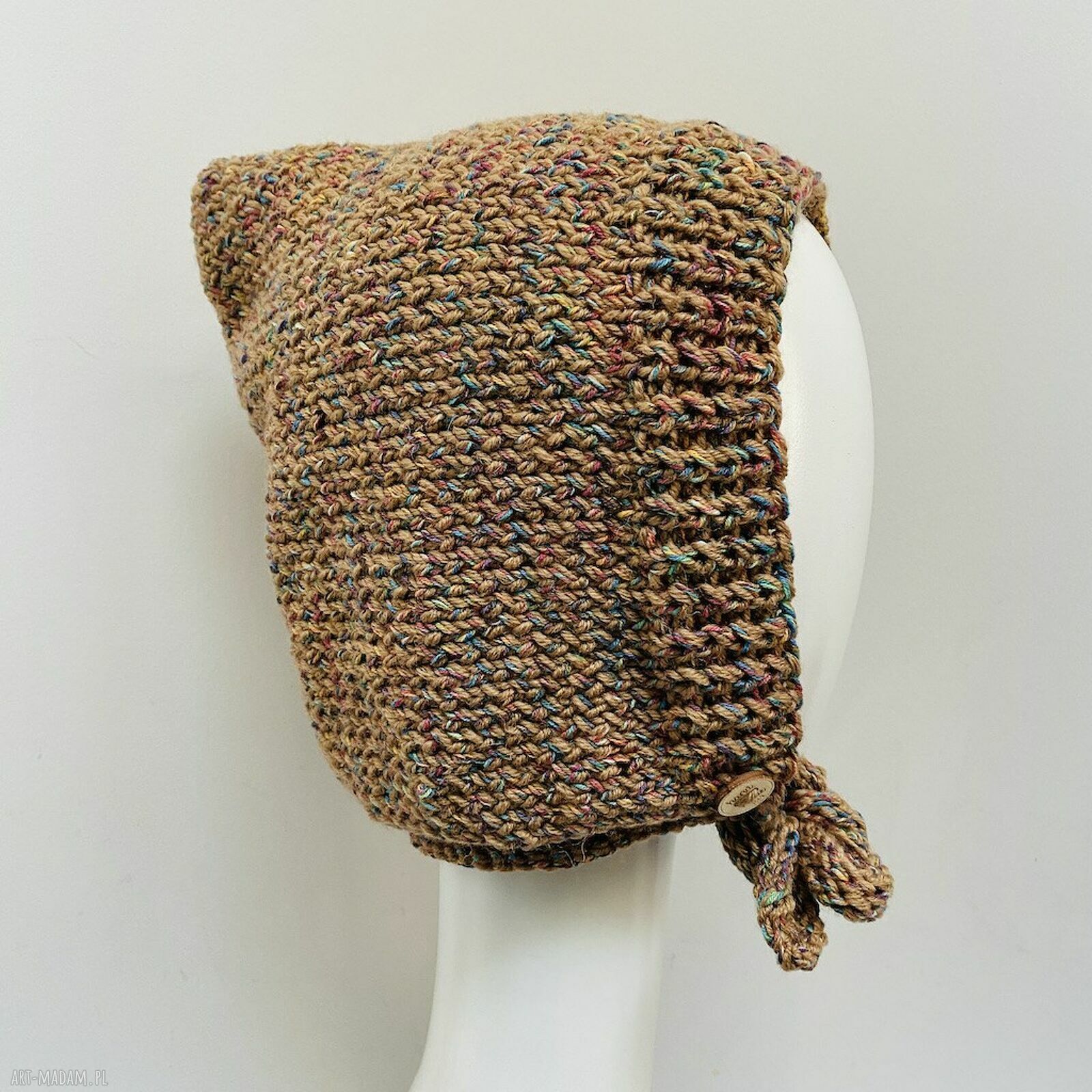 Balaclava-kominiarka kaptur z wełną merino i bawełną - handmade
