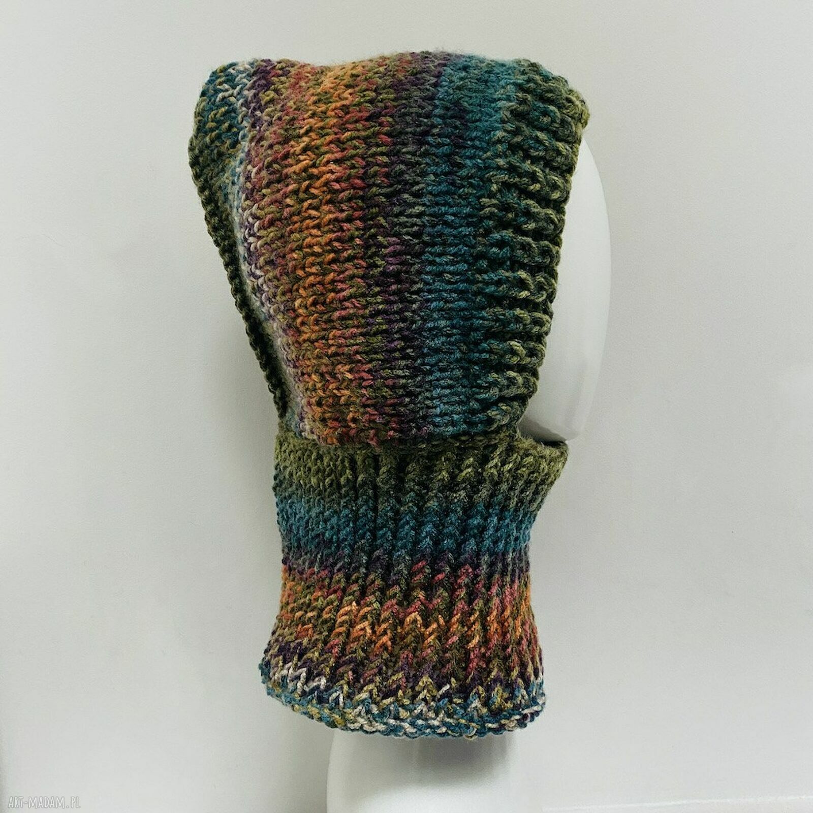 Balaclava-kominiarka z kapturem i kominem zamiast czapki - handmade