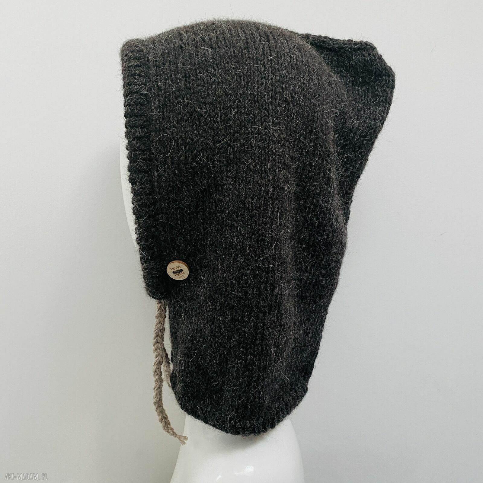 Balaclava - kominiarka z alpaki 100% w kolorze antracyt (ręcznie dziergana)