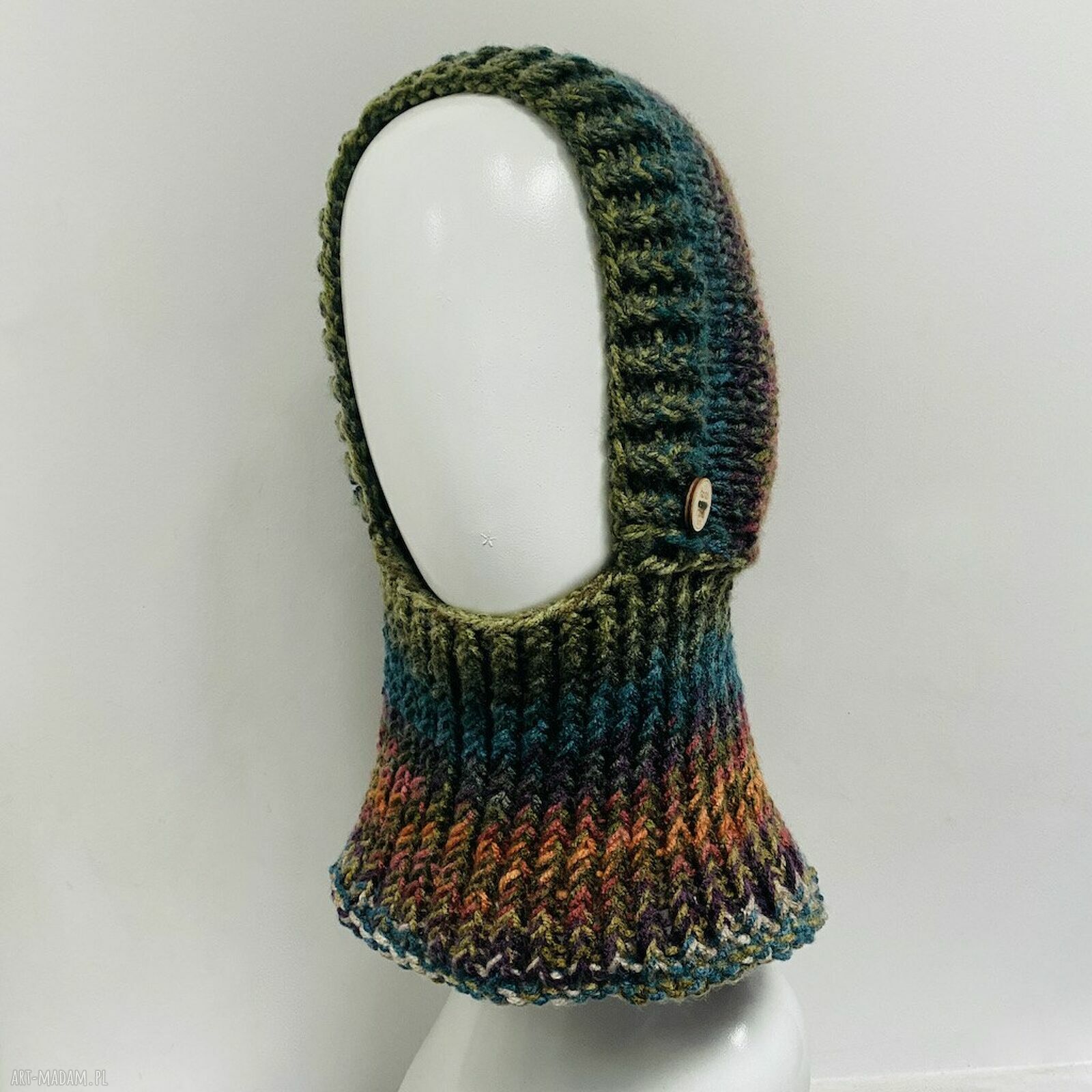 Balaclava-kominiarka z kapturem i kominem zamiast czapki - handmade