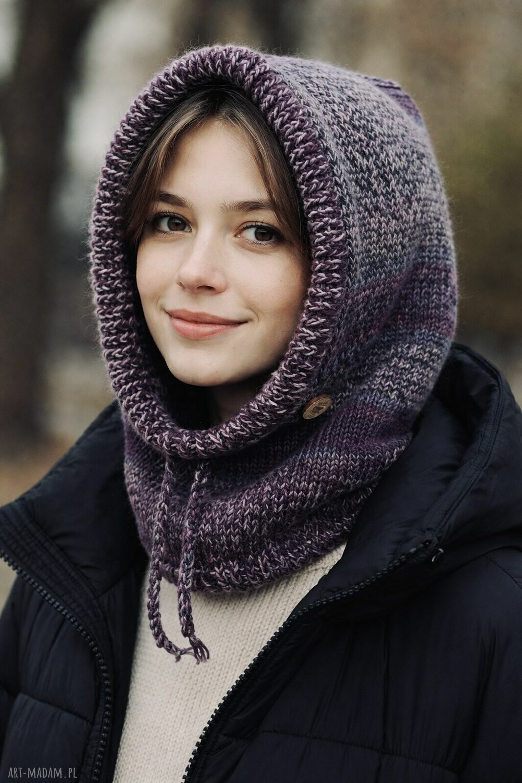 Balaclava oversize - kominiarka kaptur z wełną merino kapturokomin