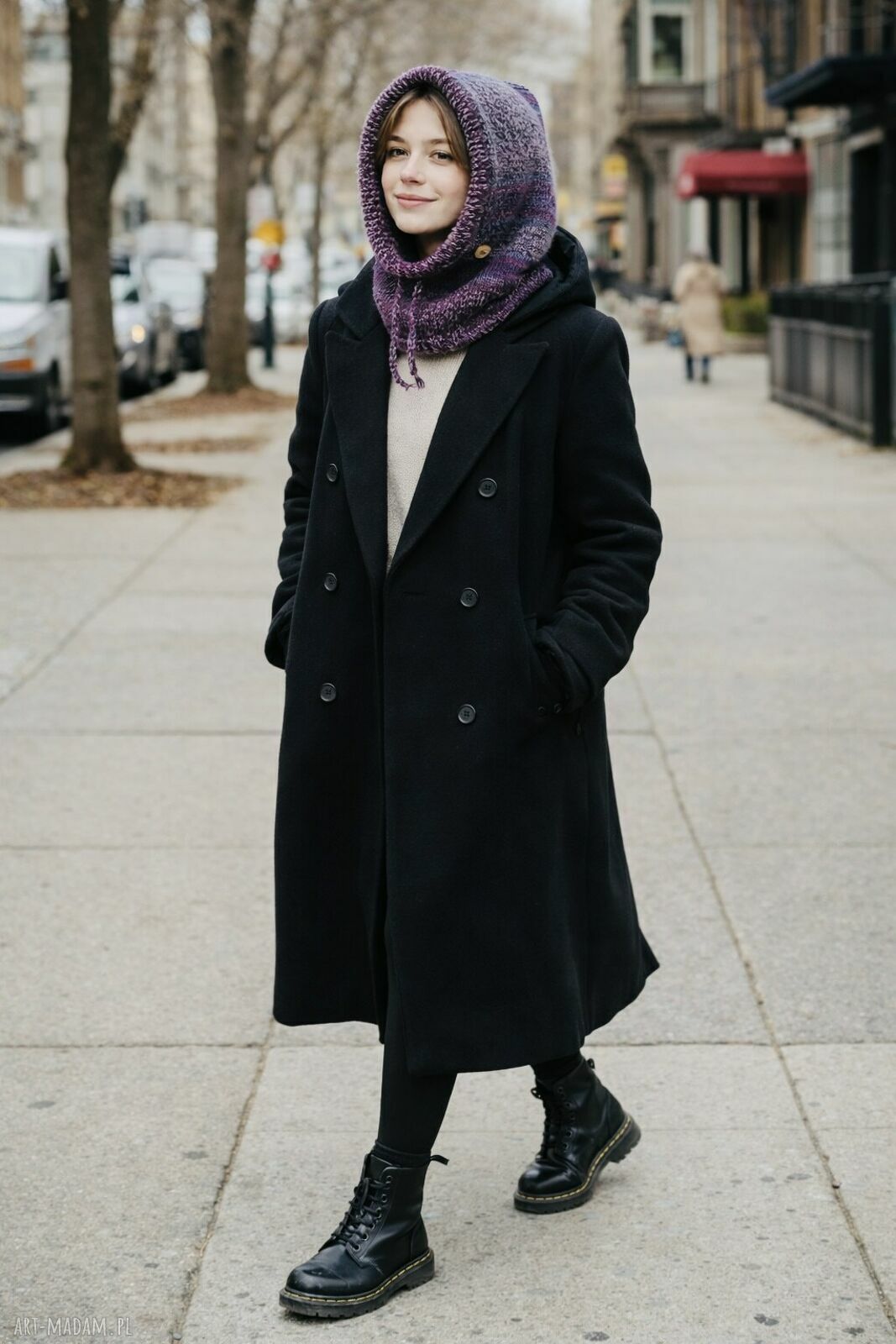 Balaclava oversize - kominiarka kaptur z wełną merino (kapturokomin)