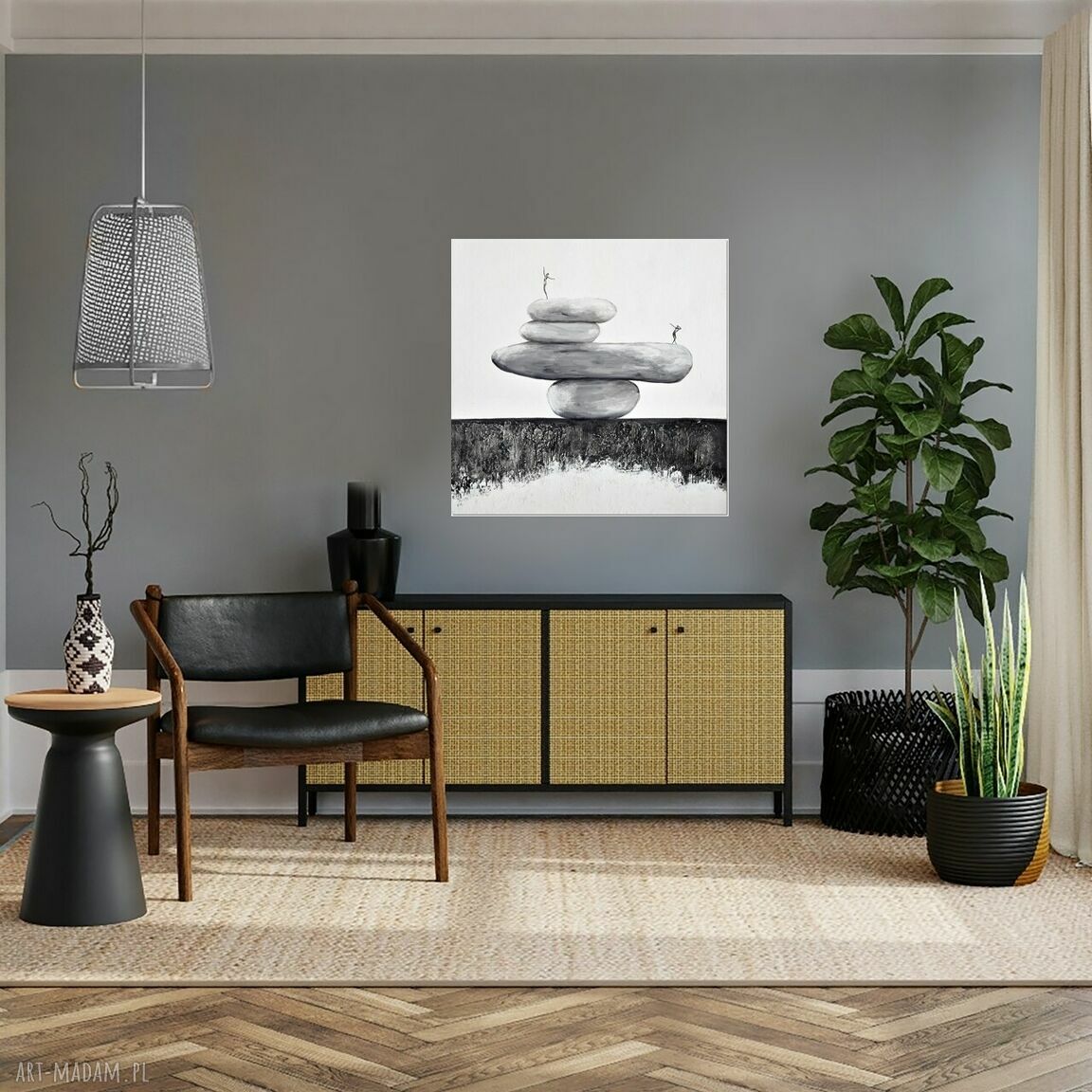 Balancing act II - minimalistyczna abstrakcja zen na płótnie 80x80