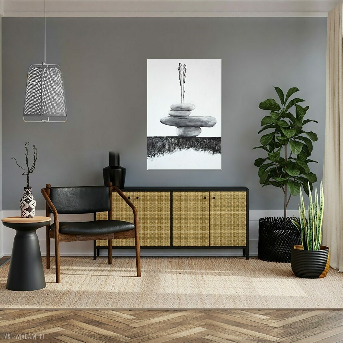 Minimalistyczna abstrakcja zen Balancing act I na płótnie 70x100 cm