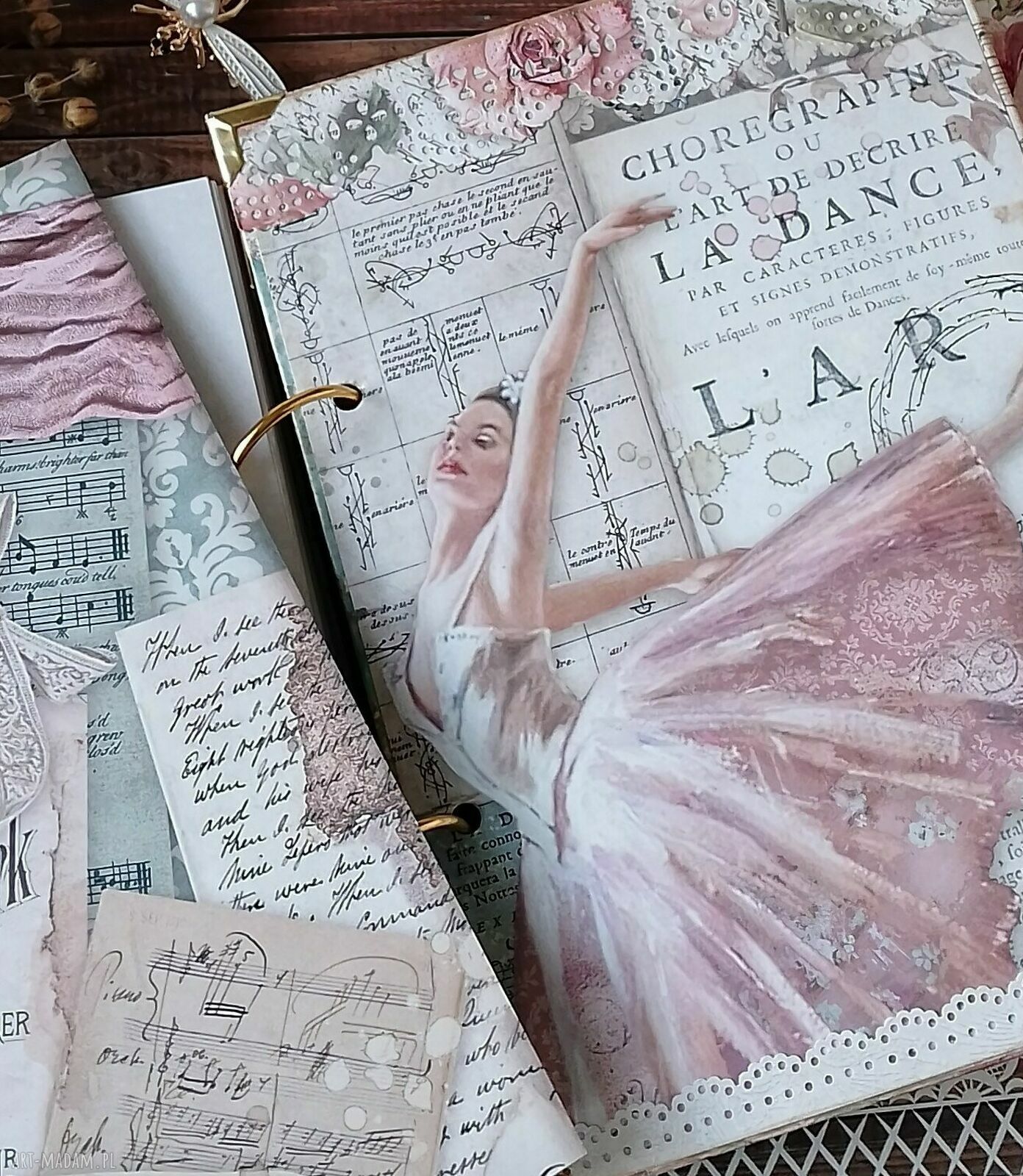 Balerina - romantyczny notes A5 scrapbooking w stylu vintage