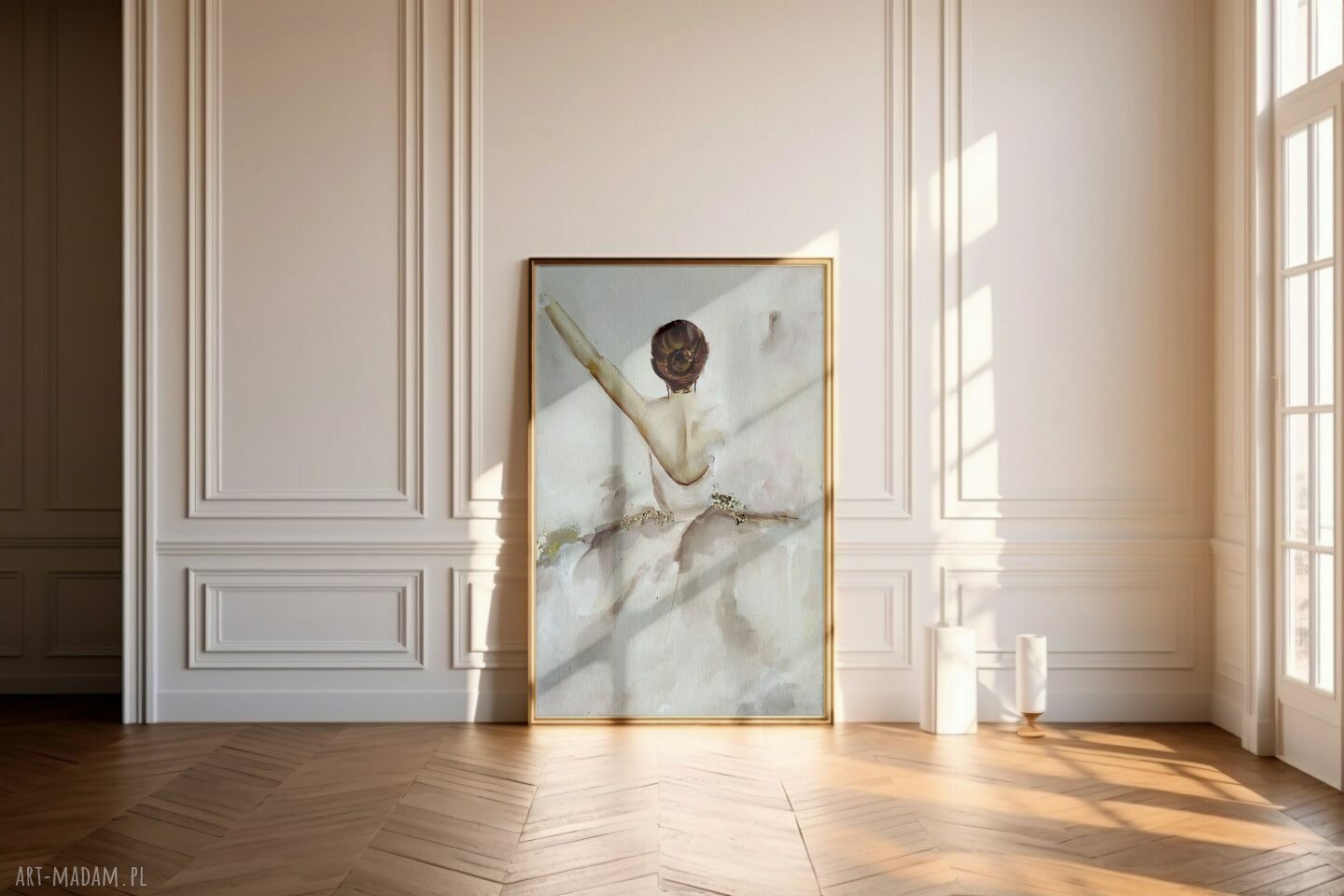 Balerina - ręcznie malowany obraz olejny 70x100 cm z subtelnym złoceniem