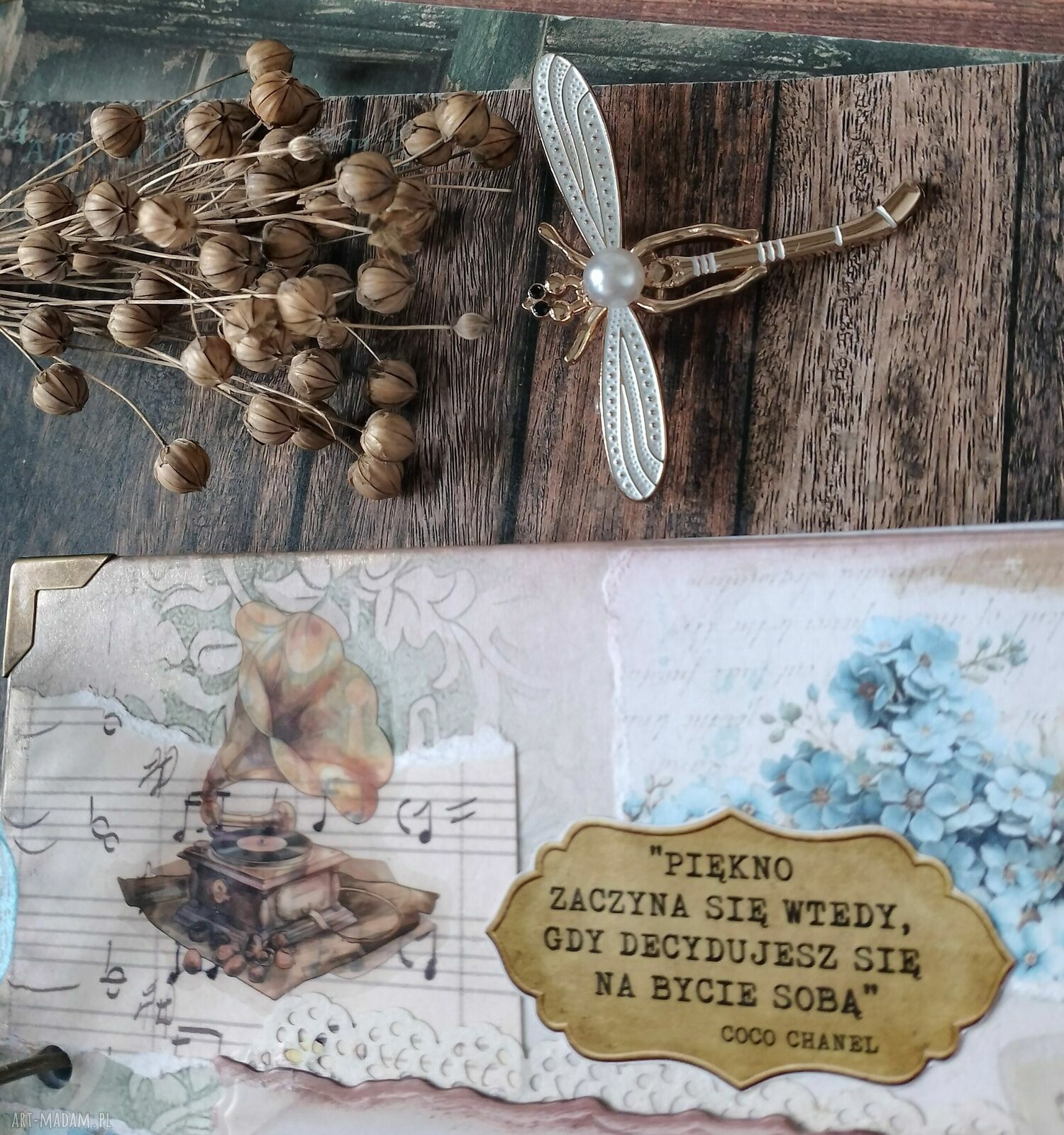 Ręcznie wykonany notes A5 z baleriną w stylu vintage