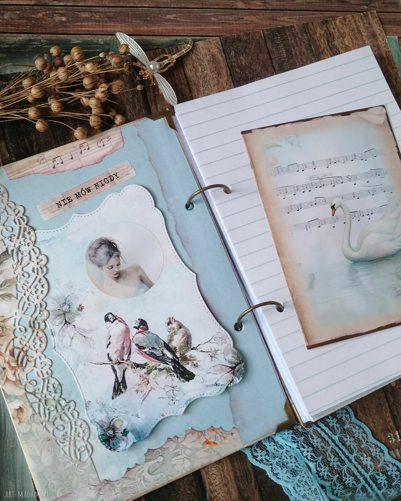 Ręcznie wykonany notes A5 z baleriną w stylu vintage