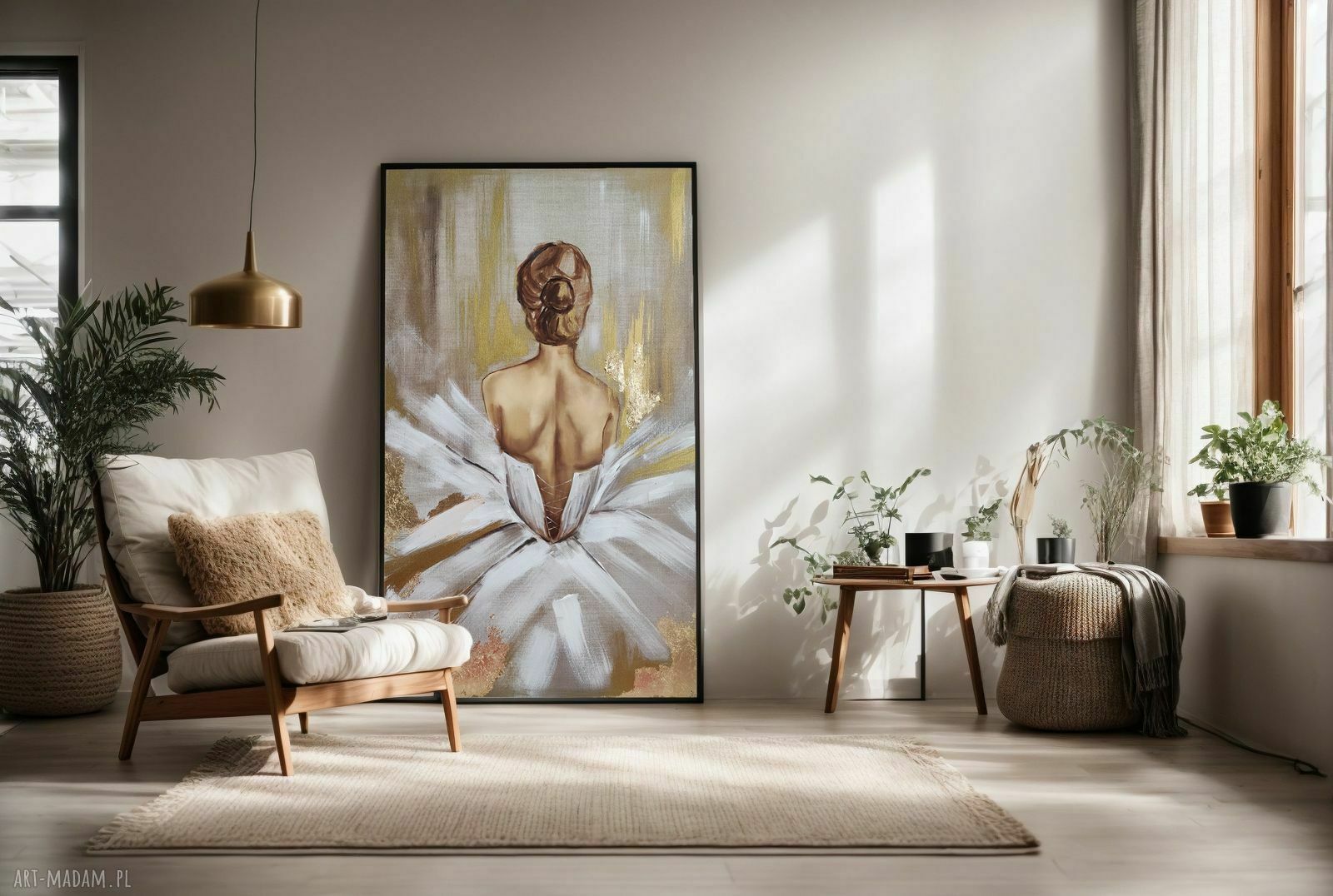 Baletnica na lnianym płótnie - ręcznie malowany obraz olejny 70x100 cm