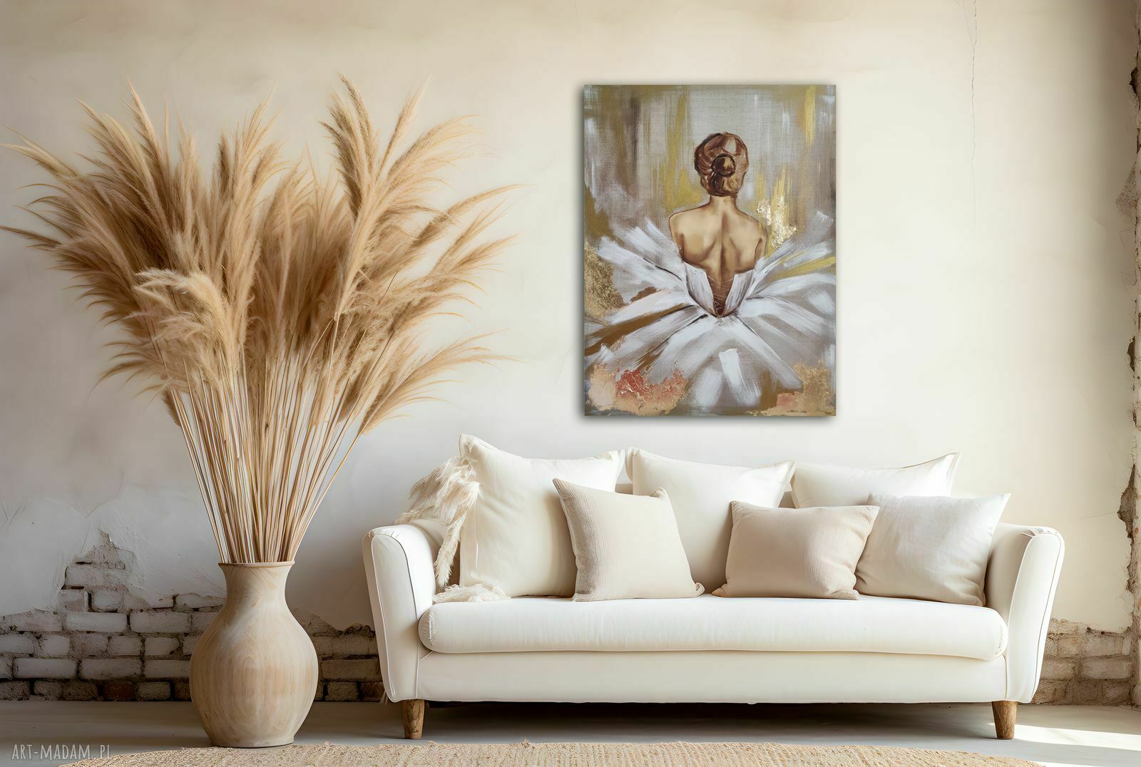 Baletnica na lnianym płótnie - ręcznie malowany obraz olejny 70x100 cm