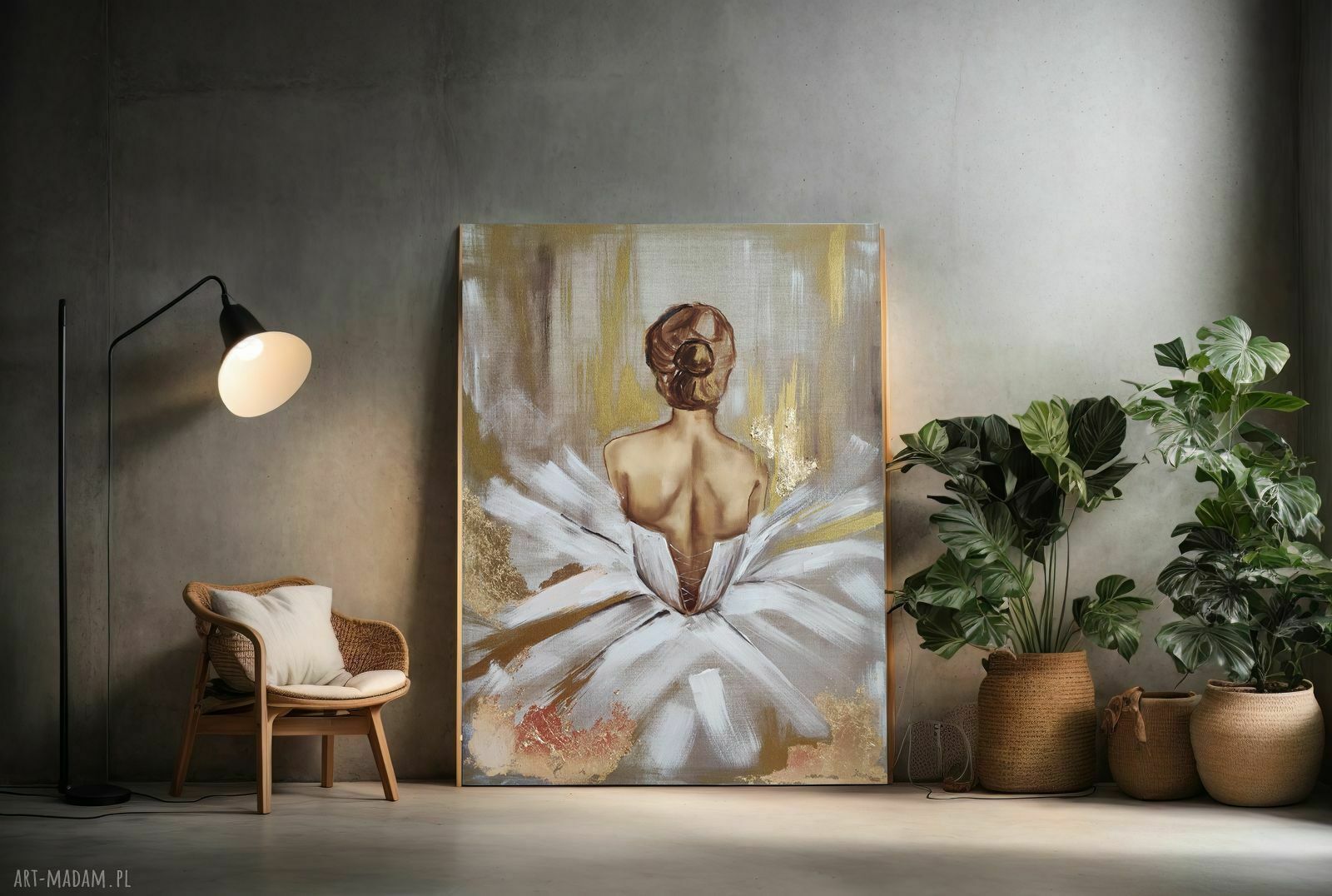 Baletnica na lnianym płótnie - ręcznie malowany obraz olejny 70x100 cm
