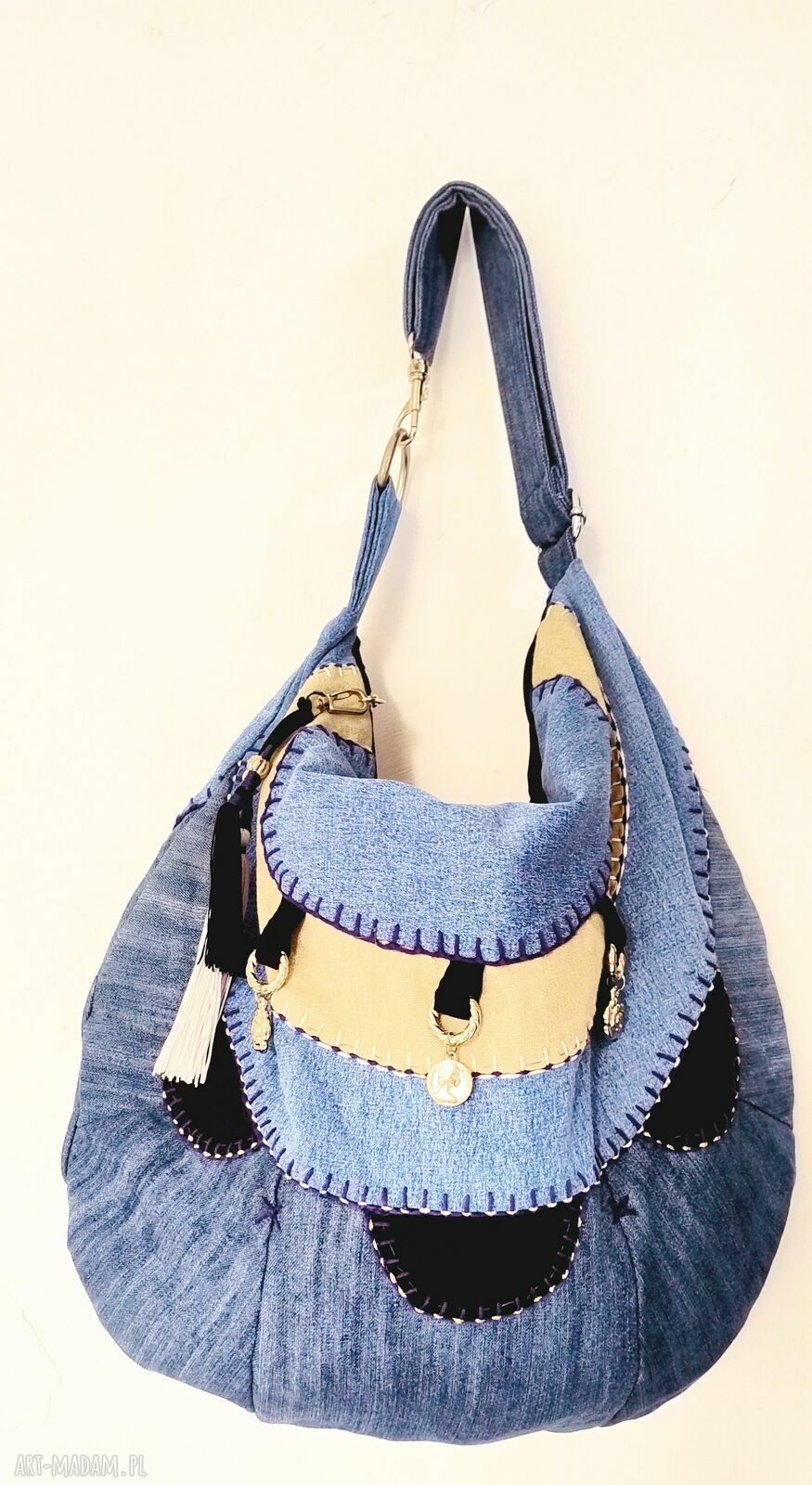 Torebka balonowa boho hippie z jeansu na ramię