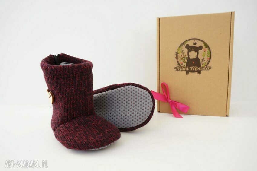 Ciepłe bambosze handmade z wełny zapinane na zamek - zimowe papcie dla dziecka