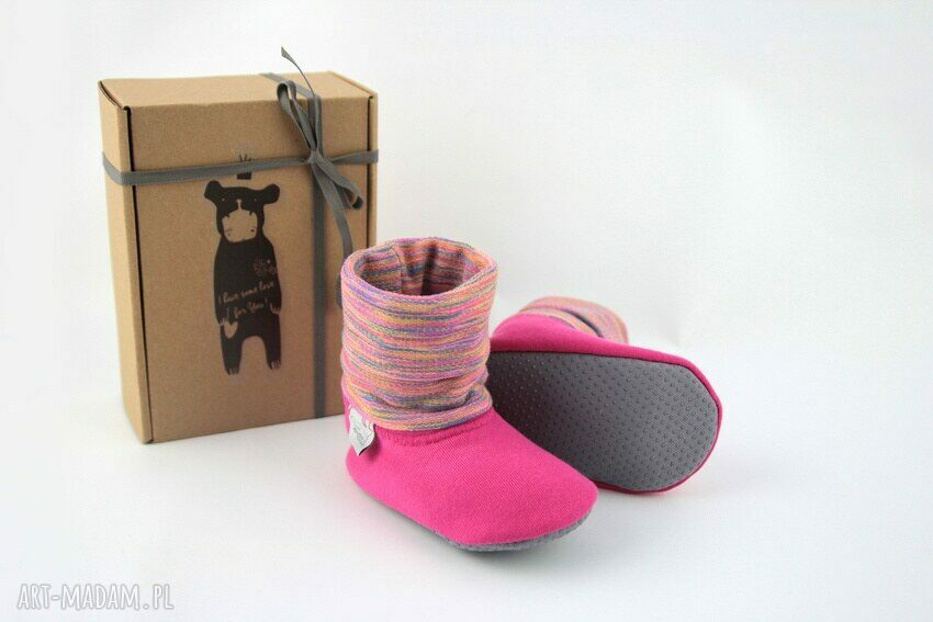 Bambosze z golfem / handmade / różowa tęcza