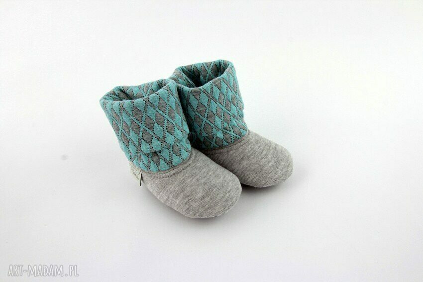 Bambosze z golfem / hand made / szaro - turkusowe