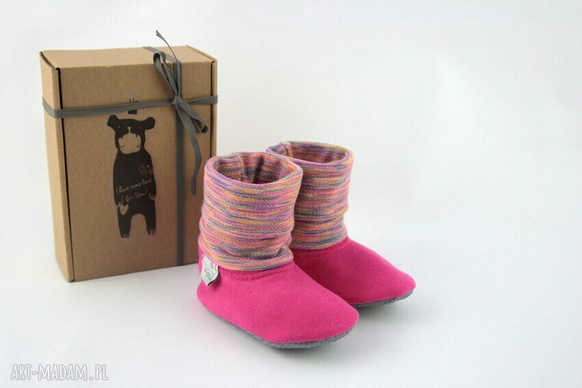 Bambosze z golfem / handmade / różowa tęcza