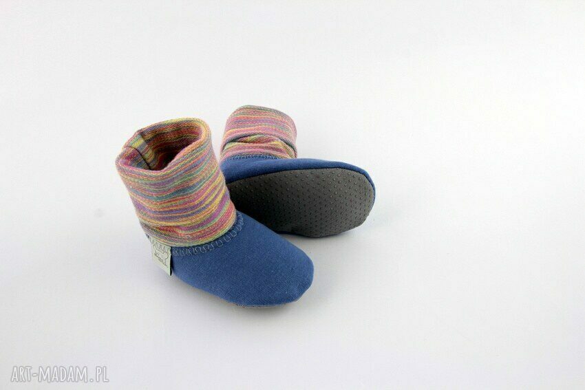 Bambosze z golfem / hand made / niebiesko tęczowe
