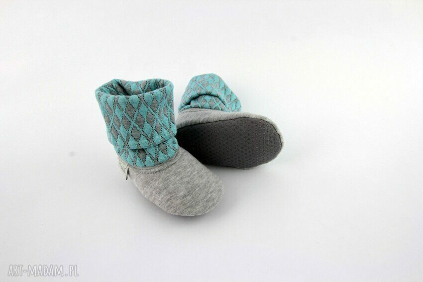Bambosze z golfem / hand made / szaro - turkusowe