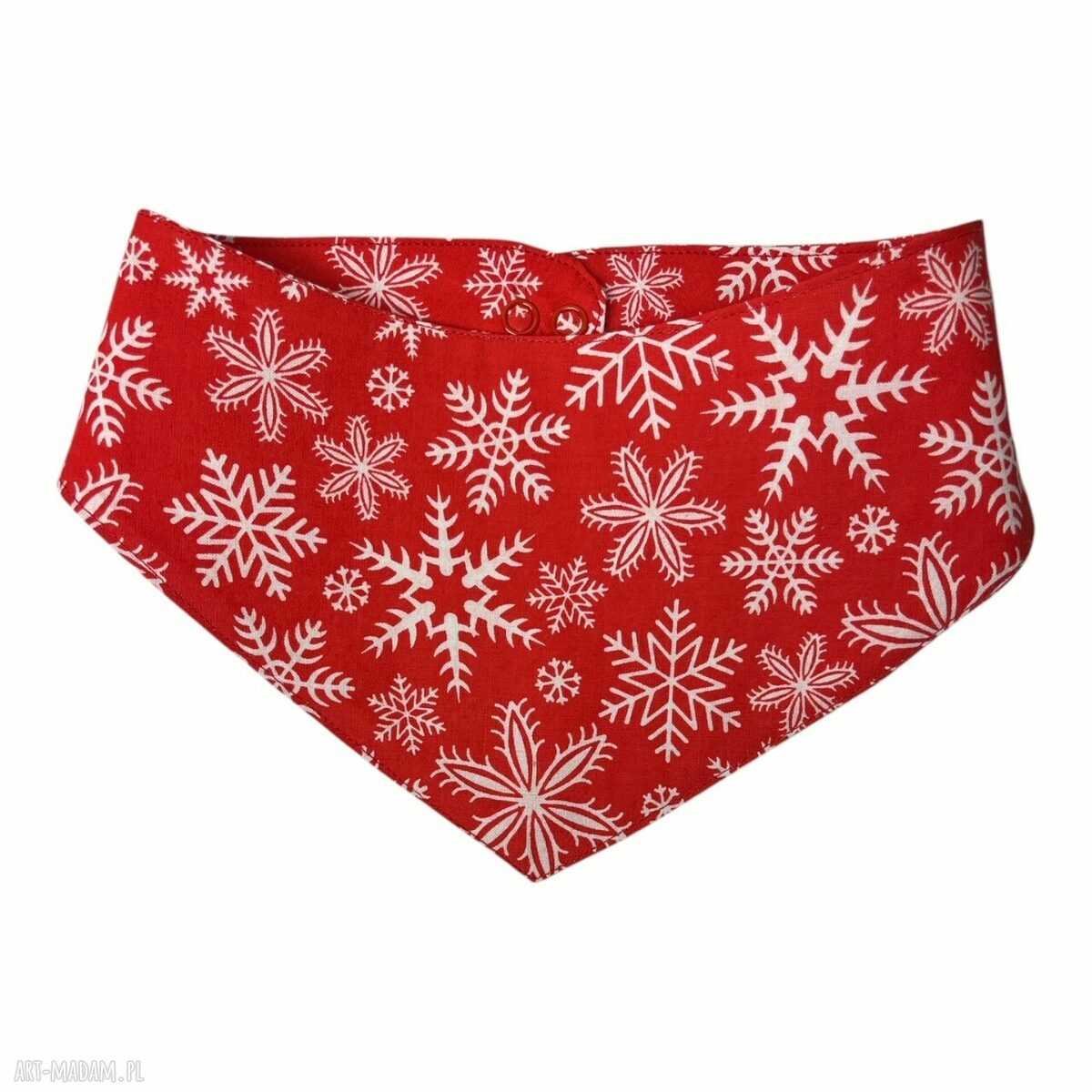 Świąteczna bandana dla psa zapinana na nap - rozmiar L (małe psy) z motywem śnieżynek