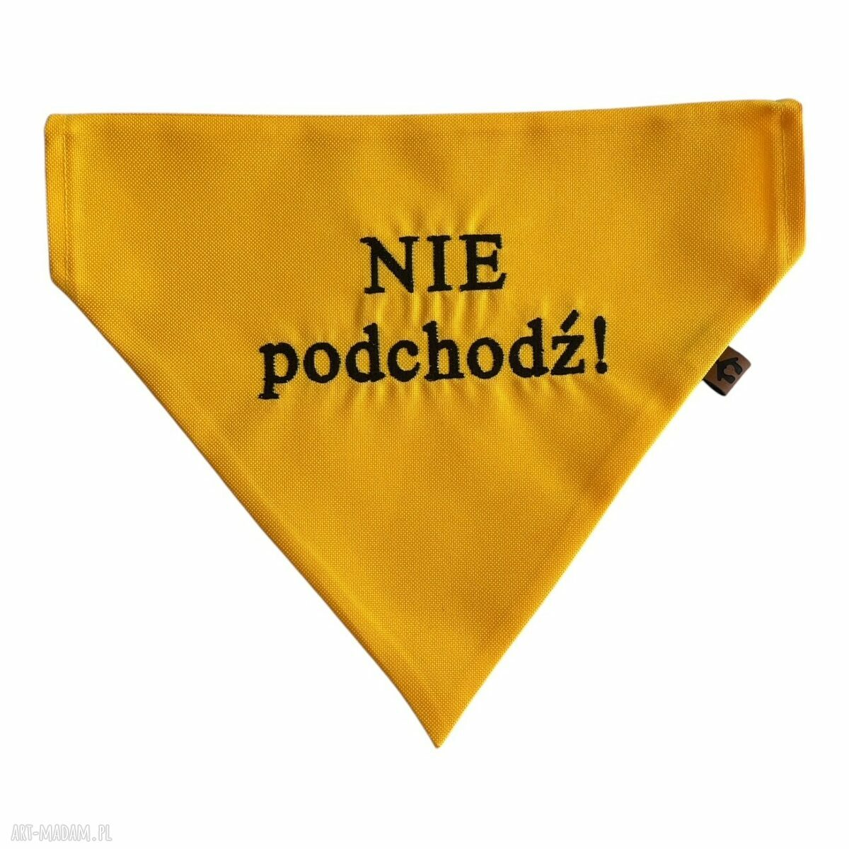 Bandana dla psa XL „NIE podchodź!” - żółta, wodoodporna i haftowana