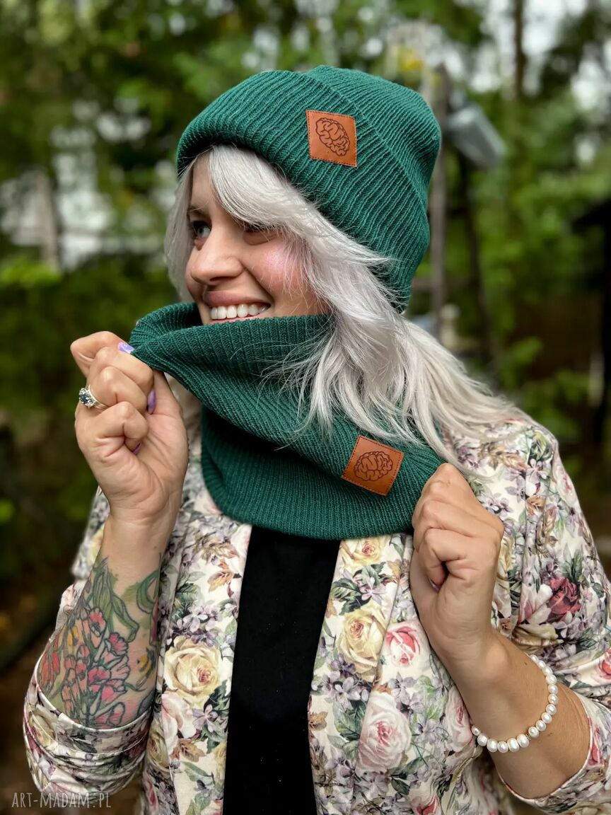 Bandana zimowa logo - zielony buff (tuba) z ekoskórką