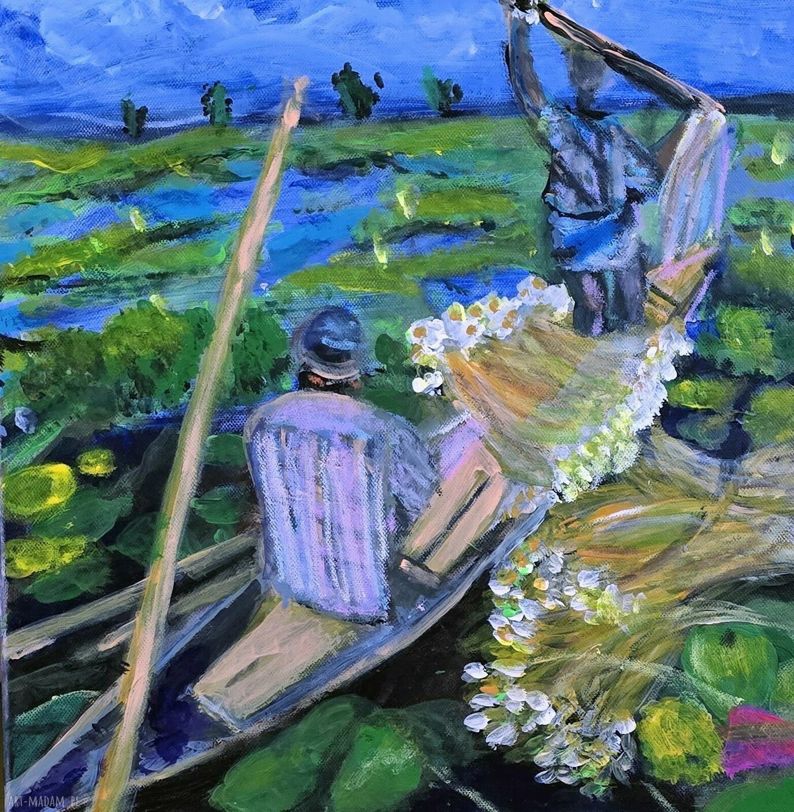 Bangladesz - ręcznie malowany obraz pejzażowy na płótnie 40x40