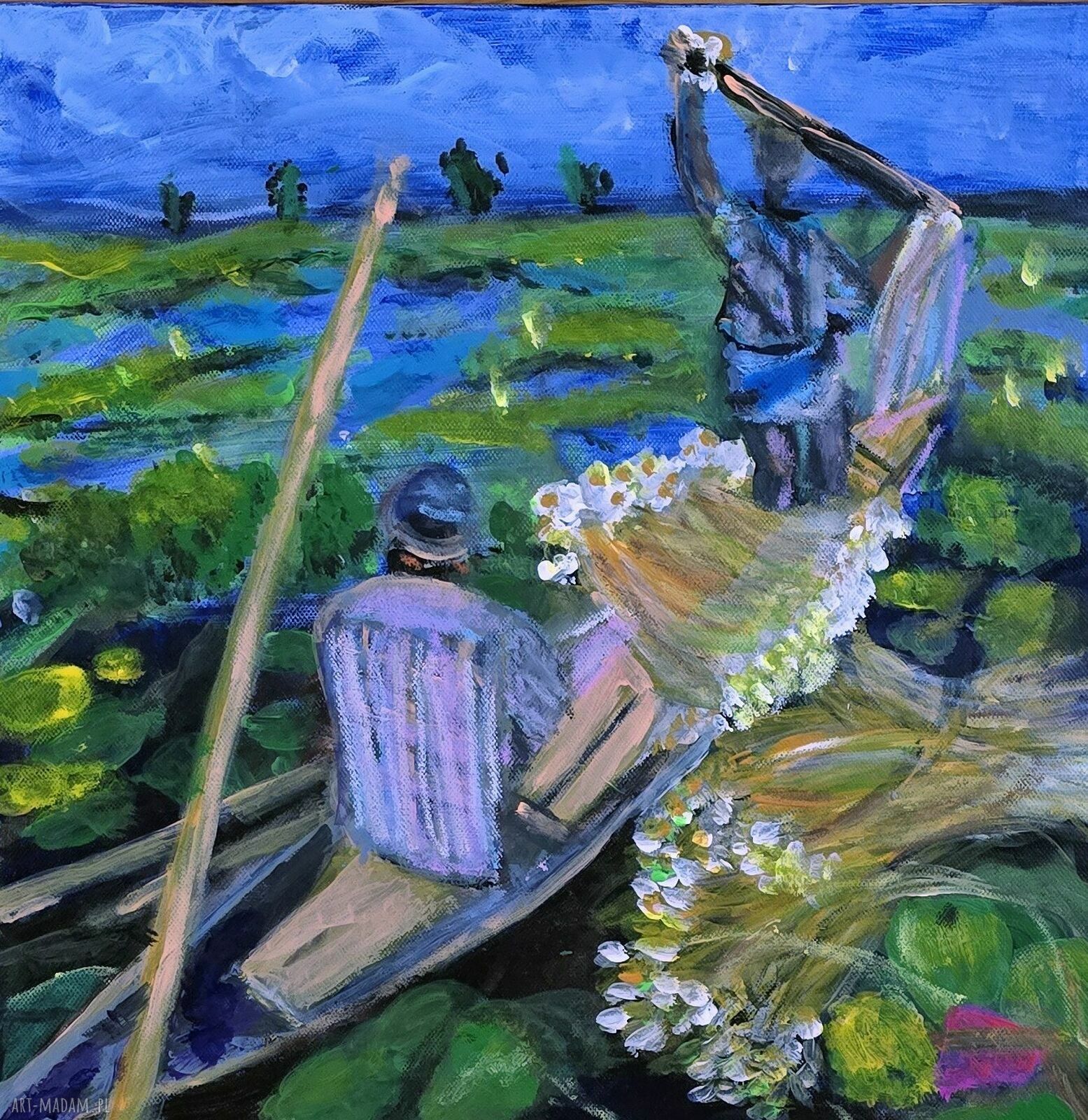 Bangladesz - ręcznie malowany obraz pejzażowy na płótnie 40x40