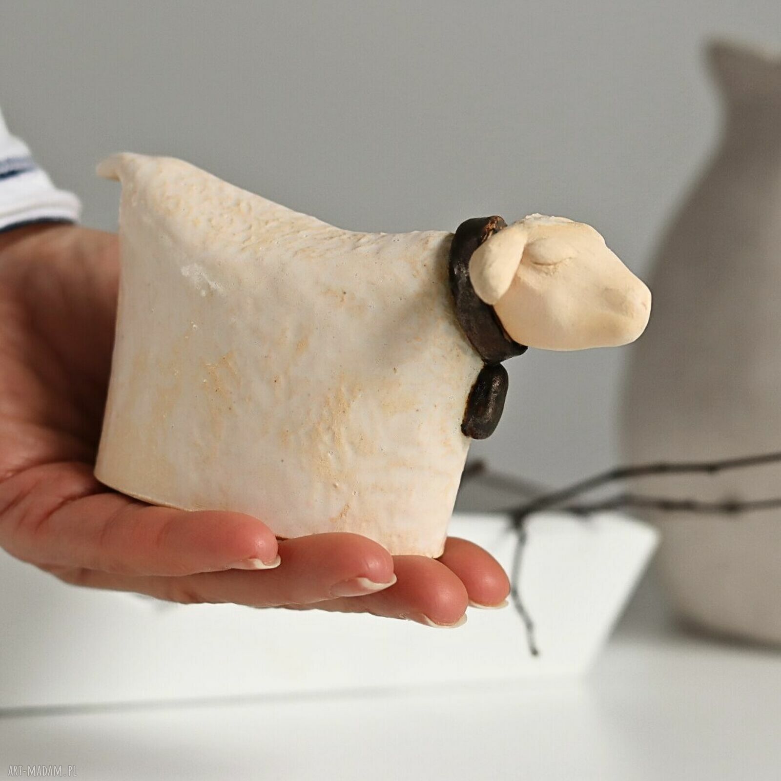 Ceramiczny baranek wielkanocny i miseczka - zestaw handmade do koszyczka