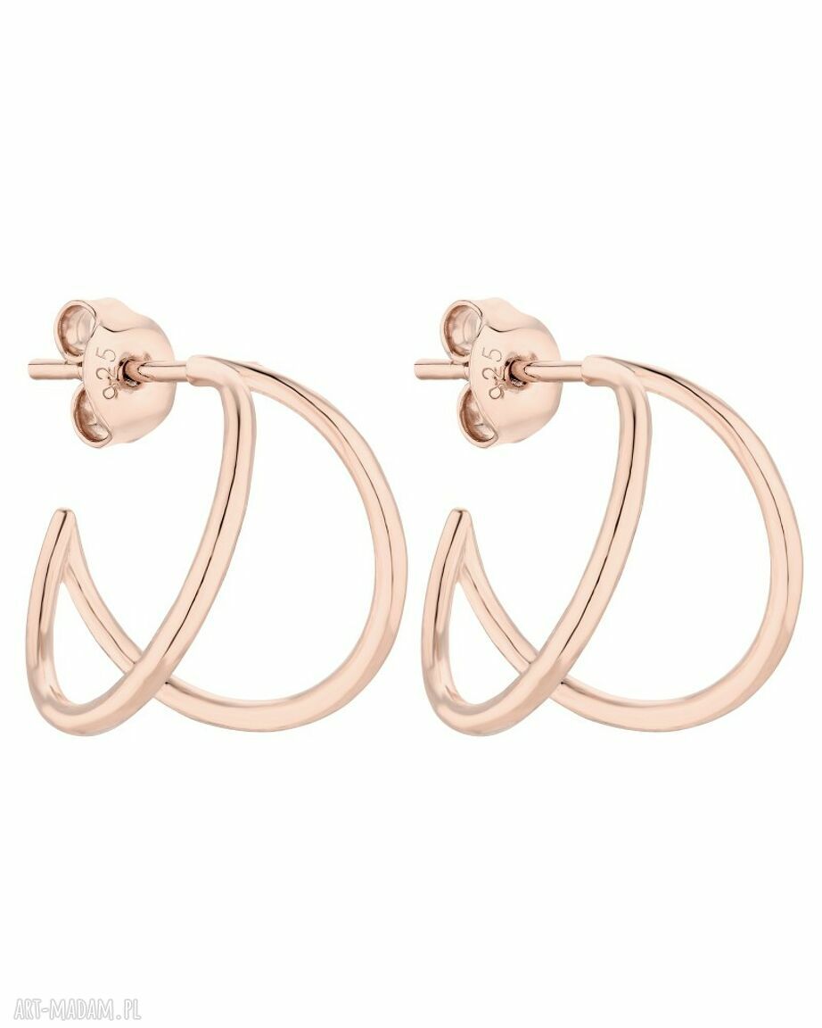Kolczyki podwójne półkola różowego baranki sztyfty złote