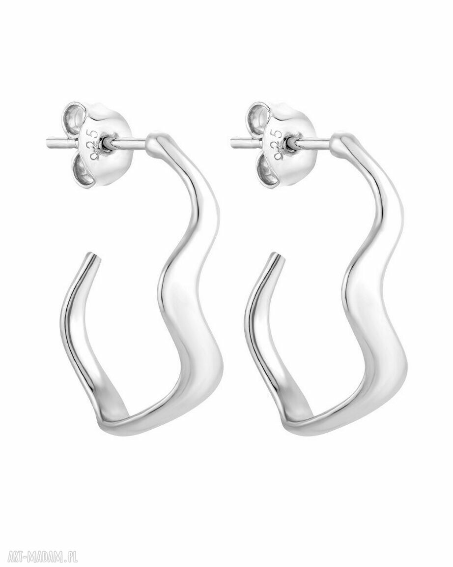 Srebrne kolczyki duże falowane półkola sztyft baranki sotho