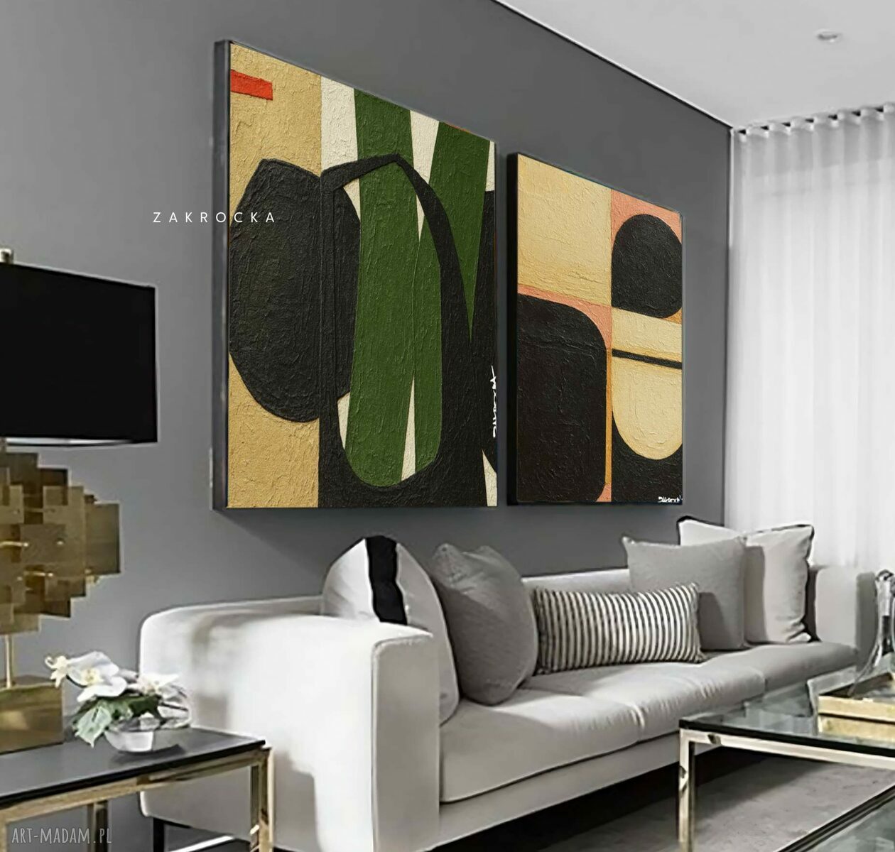 Bardzo duży dyptyk MEDDO - komplet 2 obrazów 80x160 cm, gotowy do zawieszenia