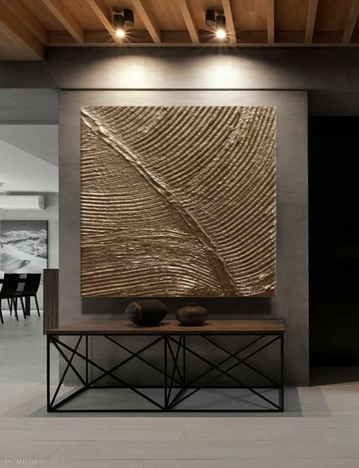 Bardzo duży obraz na płótnie ze złotą strukturą 120x120 cm