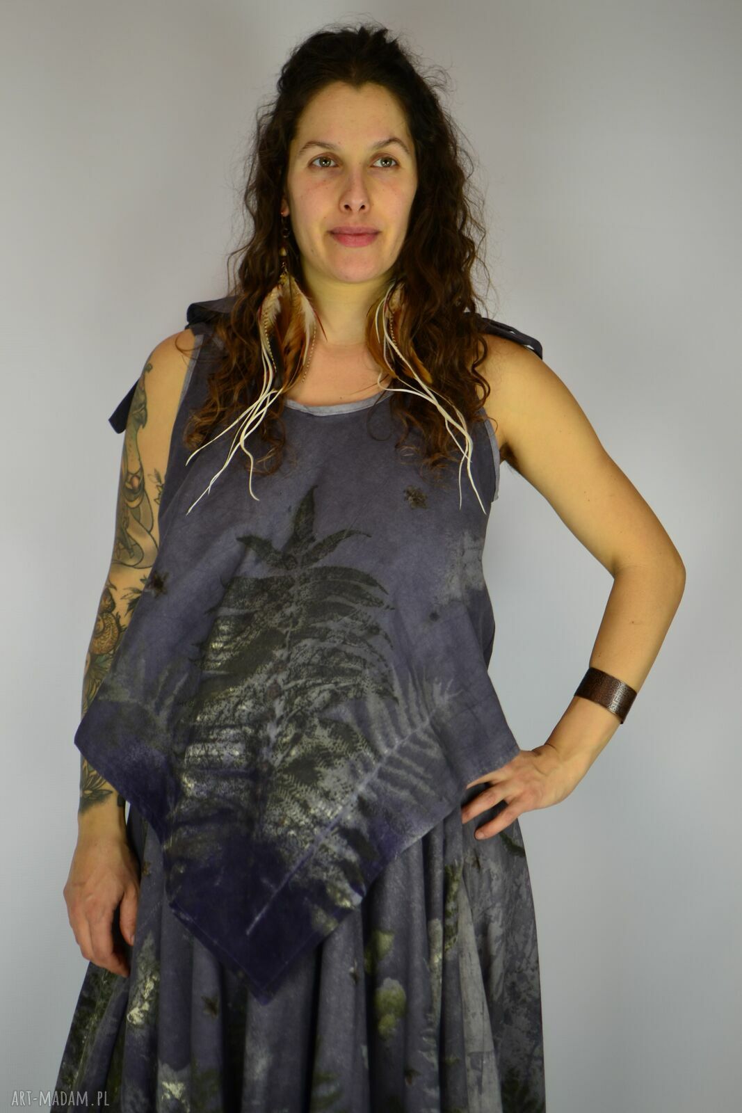 Barwiona roślinami bluzka eco print „Łąka Nocą 4” z bawełny 100%