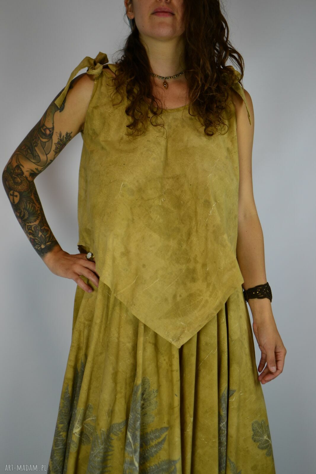 Dzika bluzka eco print barwiona roślinami - naturalna bawełna i slow fashion