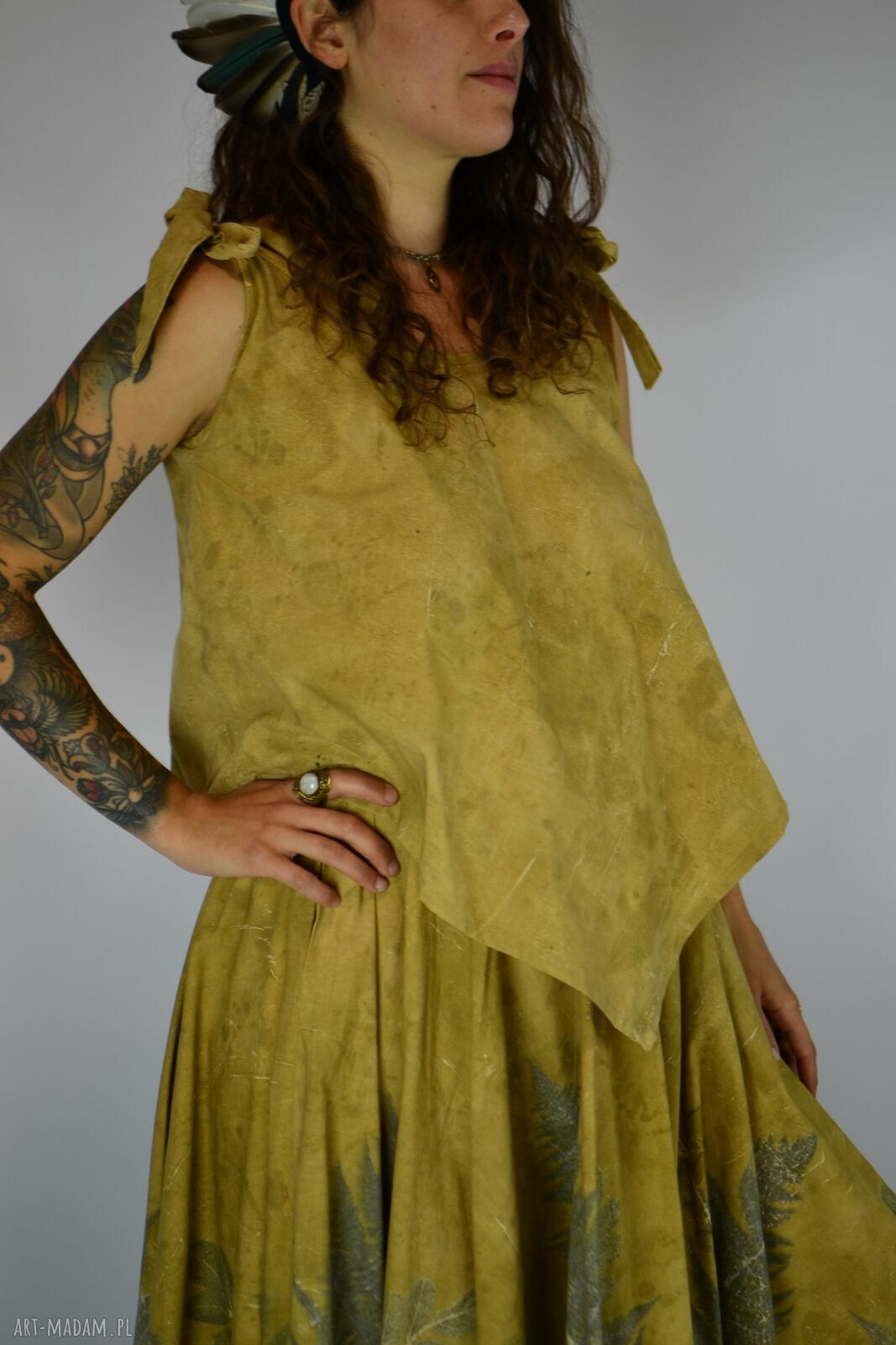 Dzika bluzka eco print barwiona roślinami - naturalna bawełna i slow fashion