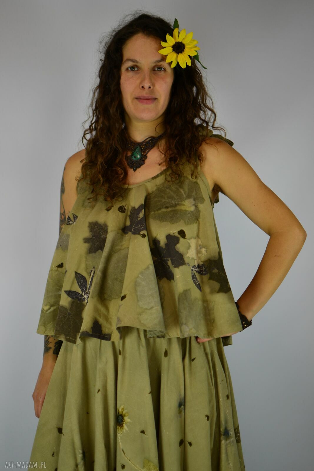 Dzika bluzka eco print „Jesienna Łąka” - barwiona roślinami