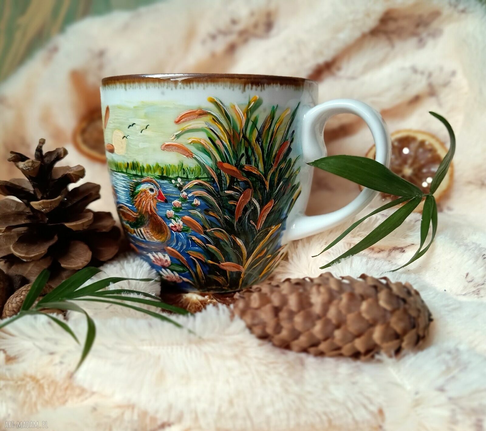 Barwny ręcznie malowany kubek Kaczka 480 ml