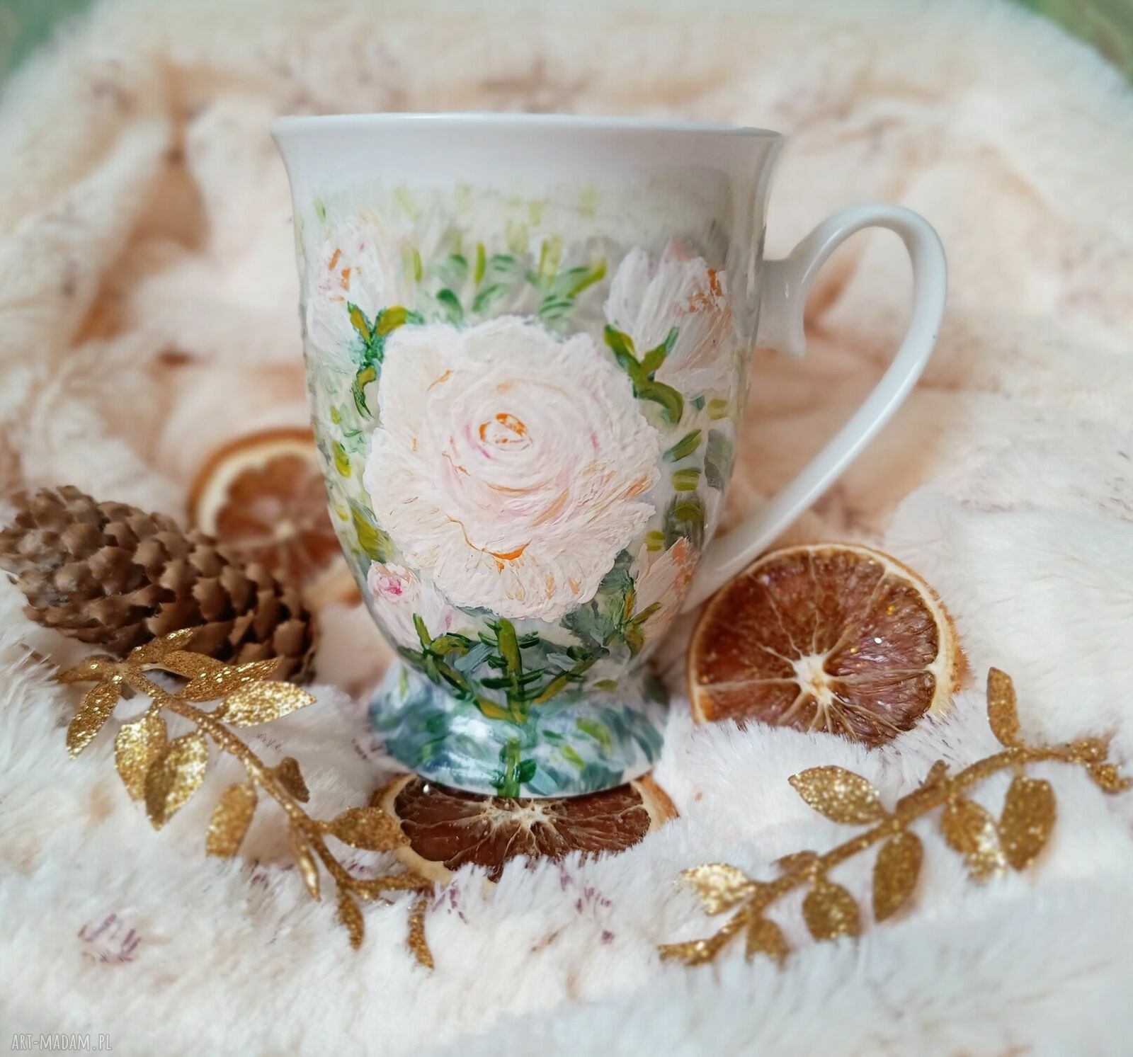 Barwny, ręcznie malowany kubek handmade dla kobiet