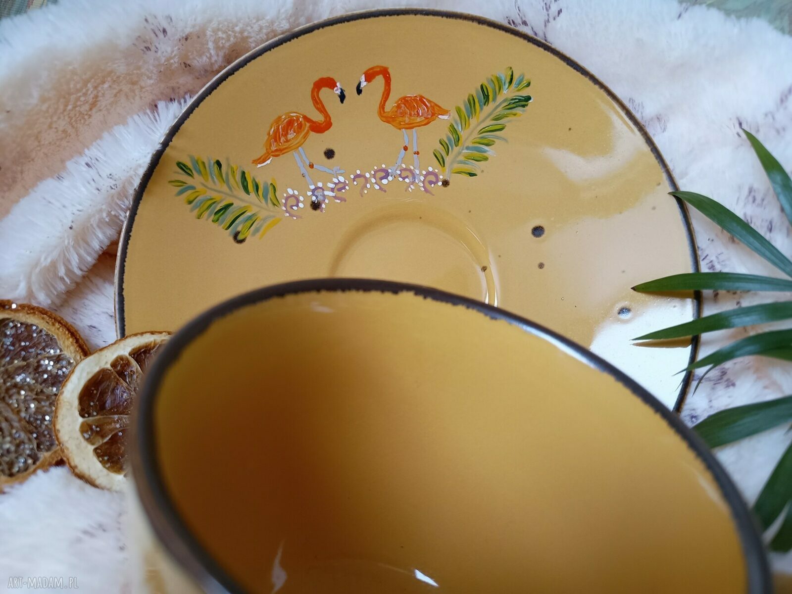 Barwny ręcznie malowany komplet kawowy 300 ml - talerzyk i filiżanka z porcelany