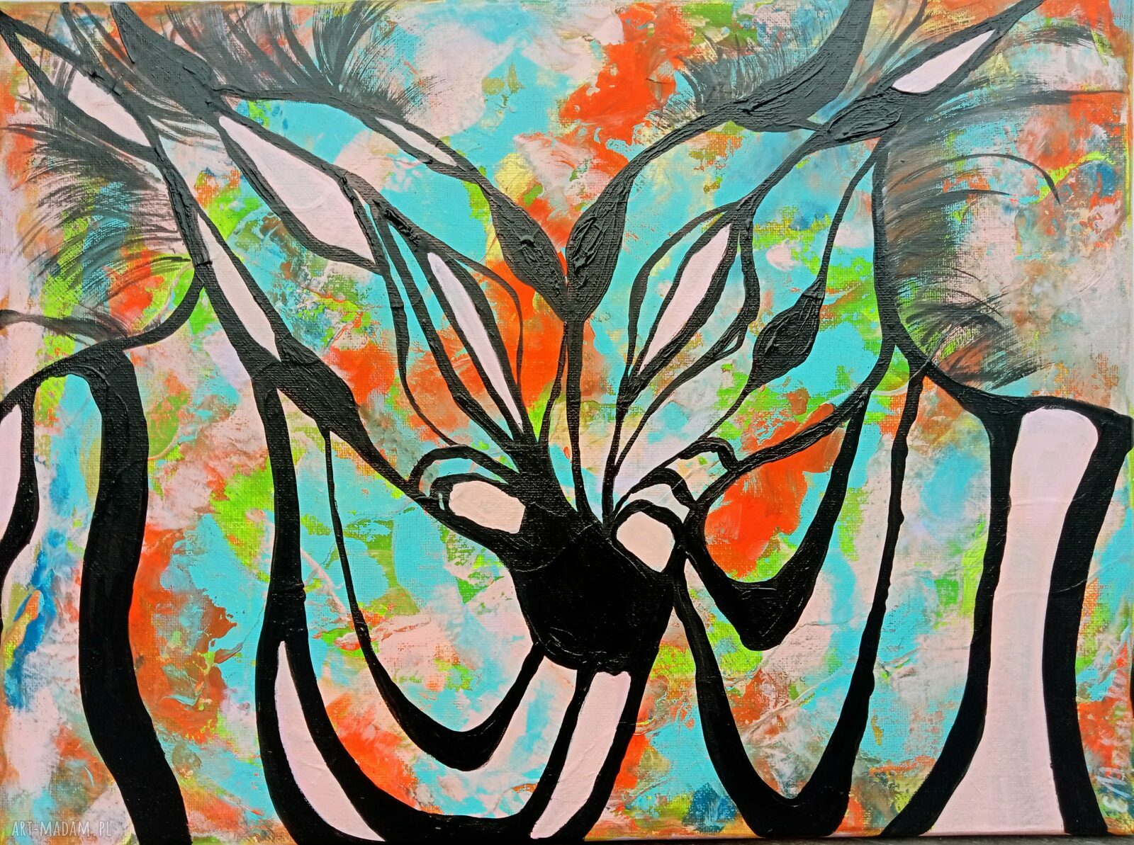 Barwy miłości 51 - obraz akrylowy z zebrami, 40 x 30 x 2 cm