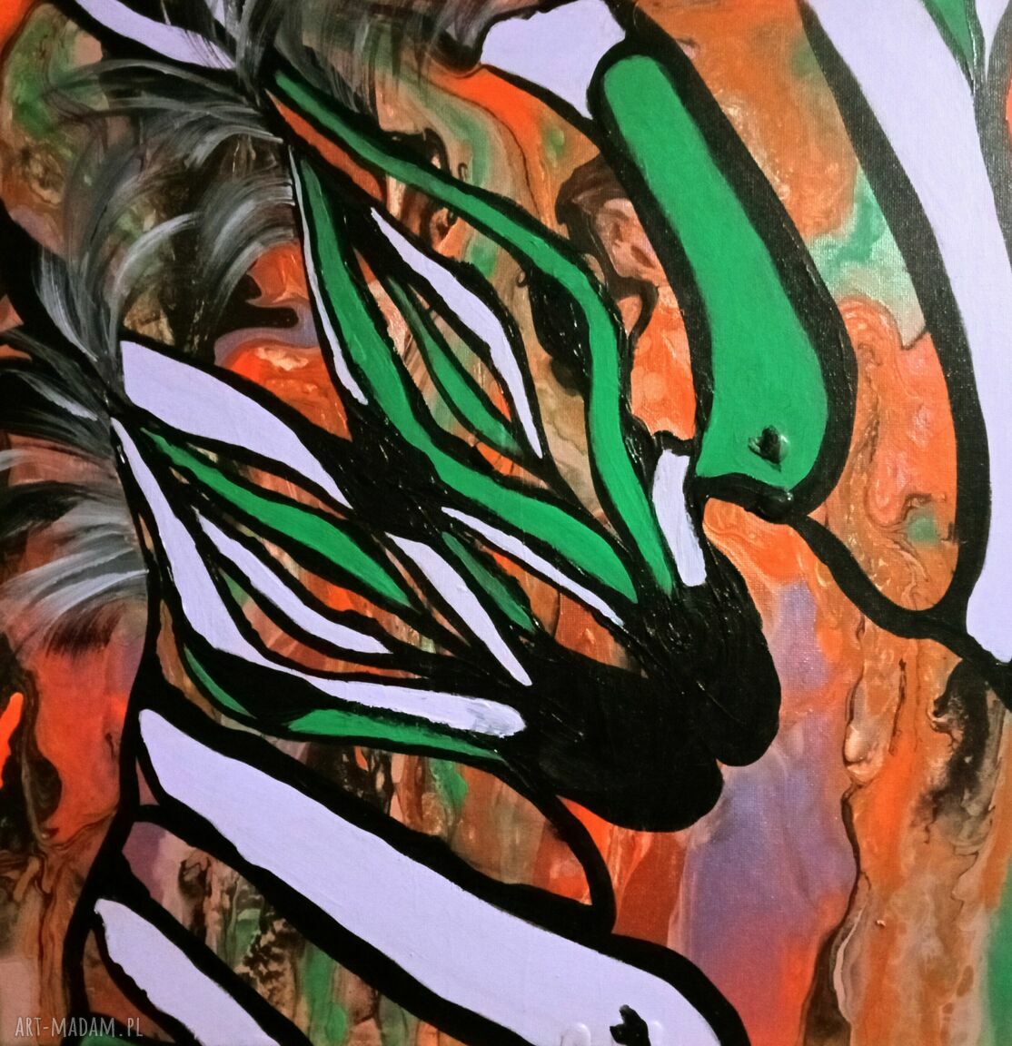 Ręcznie malowany obraz akrylowy z zebrami „Barwy miłości 62” 40x40 cm