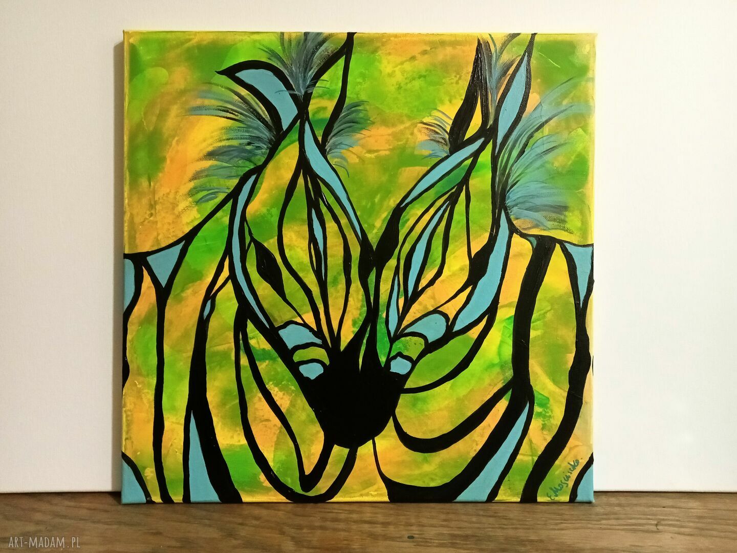 „Barwy miłości 50” - ręcznie malowany obraz akrylowy z zebrami (40x40 cm)