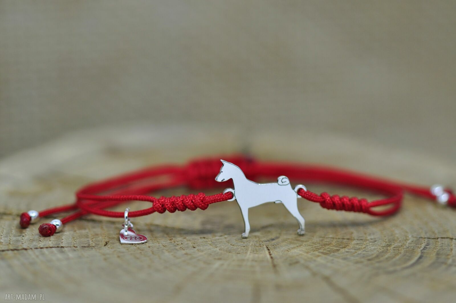 Basenji - bransoletka z psem, srebro 925
