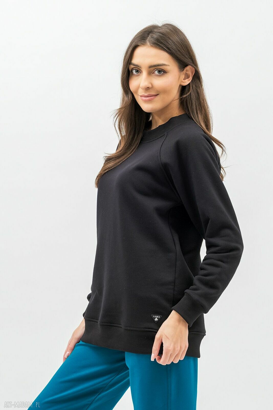 BLUZA BASIC CIEPŁA SEDA CZARNA Z RAGLANEM I MESZKIEM