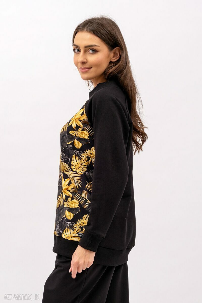 Bluza Basic Raglan „Zuhal” - czarna w złote liście